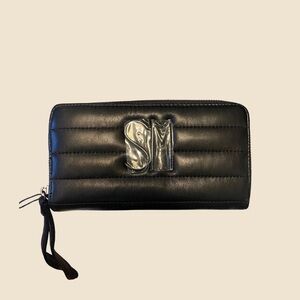 Steve Madden Black Quilted Wallet with Silver Initials